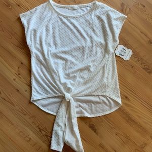 NEW ✨ White Dot Tie Front Top